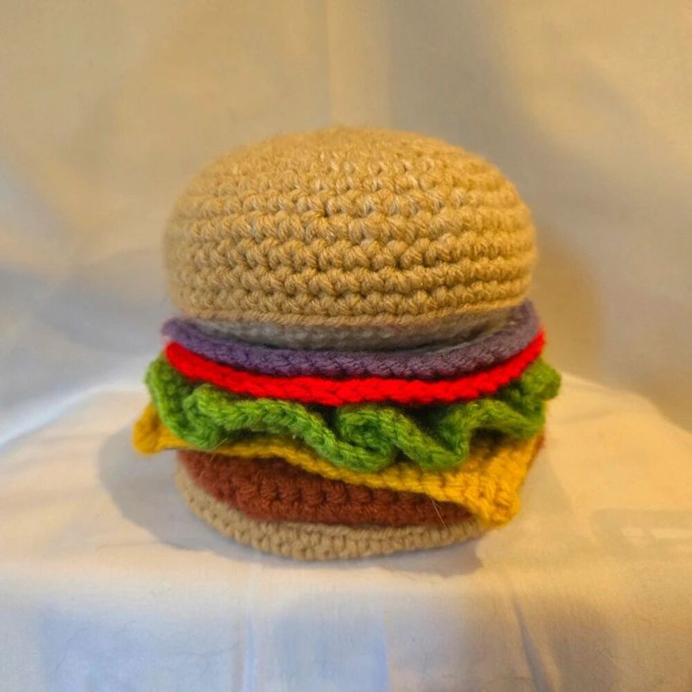 Crocheted Cheeseburger Coaster Set